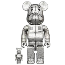 Bearbrick x BAPE x Hajime Sorayama bathing ape silver set