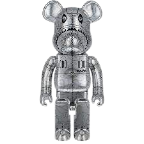 Bearbrick x BAPE x Hajime Sorayama Camo Shark 1000% silver