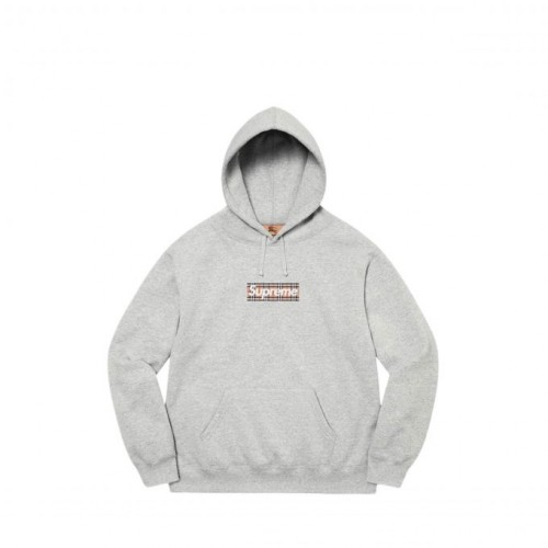 Supreme Burberry Box Logo Hoodie Grey