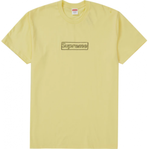 Supreme KAWS Chalk Logo Tee Pale Yellow